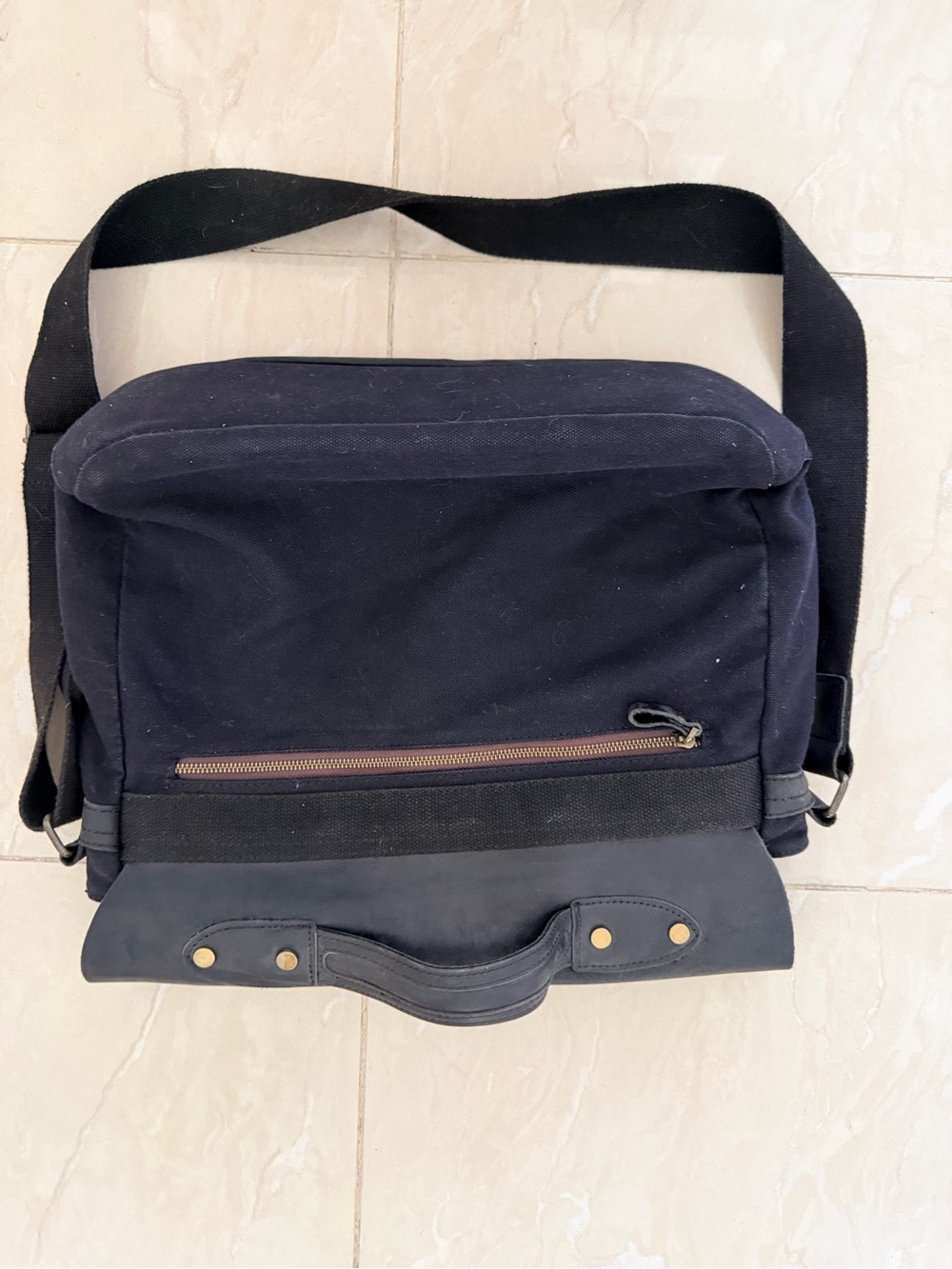 VASCHY Unisex Black Canvas & Leather Vintage Messenger Bag Work Satchel - Picture 5 of 7